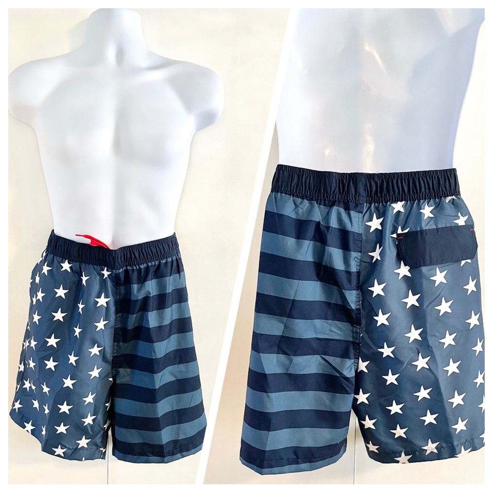 New Men’s STARS and STRIPES Drawstring Swim Trunks - Picture 1 of 10